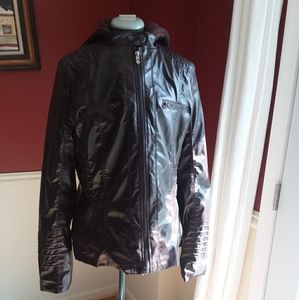 Dark brown faux leather motor jacket